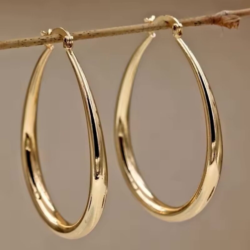 NWOT - ✨ Polished Gold Teardrop Hoop Earrings – Classic & Sleek – 2" Drop